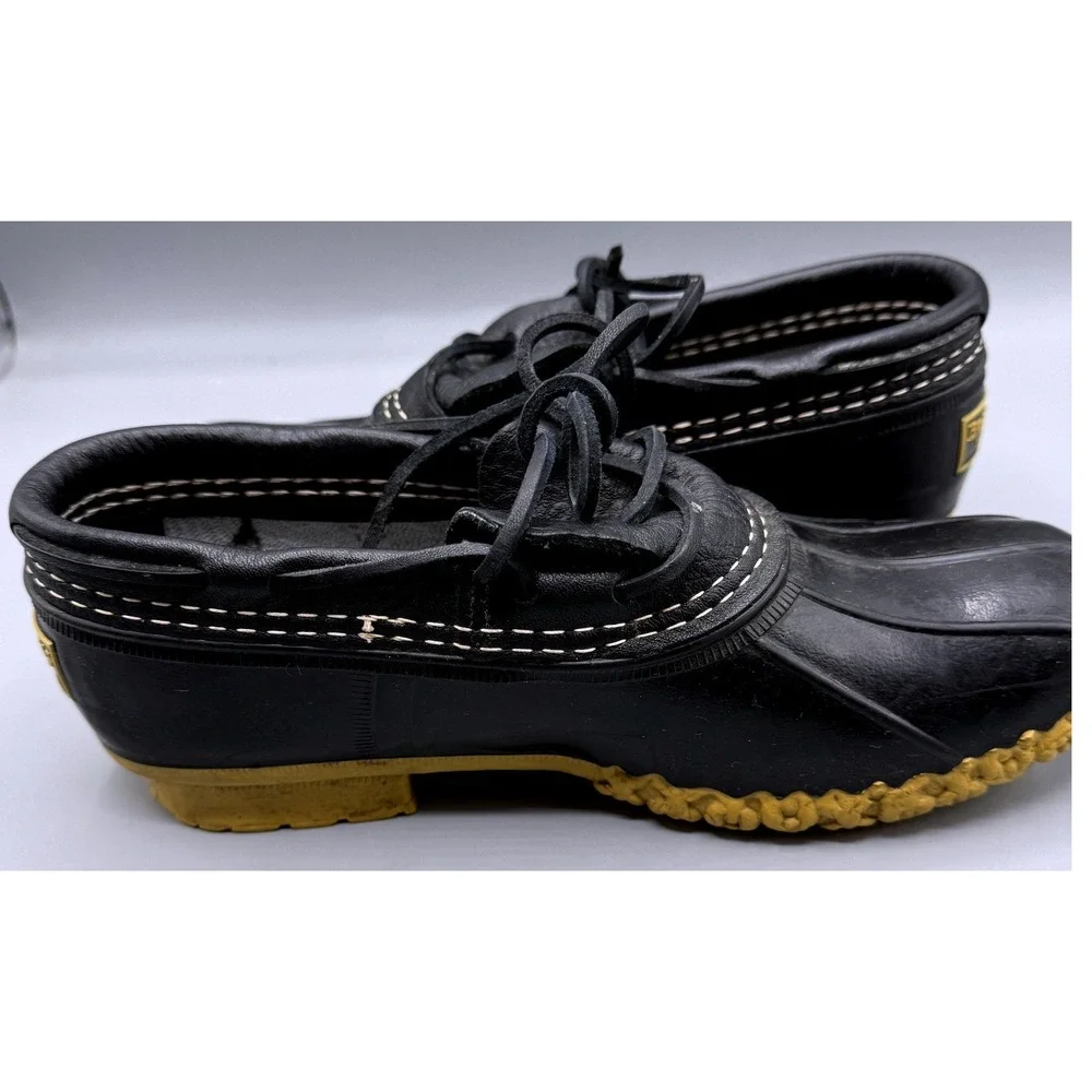 LL Bean Boots Rubber Moc Womens 7 M Black Gum Leather Duck Shoes 06009 USA Made